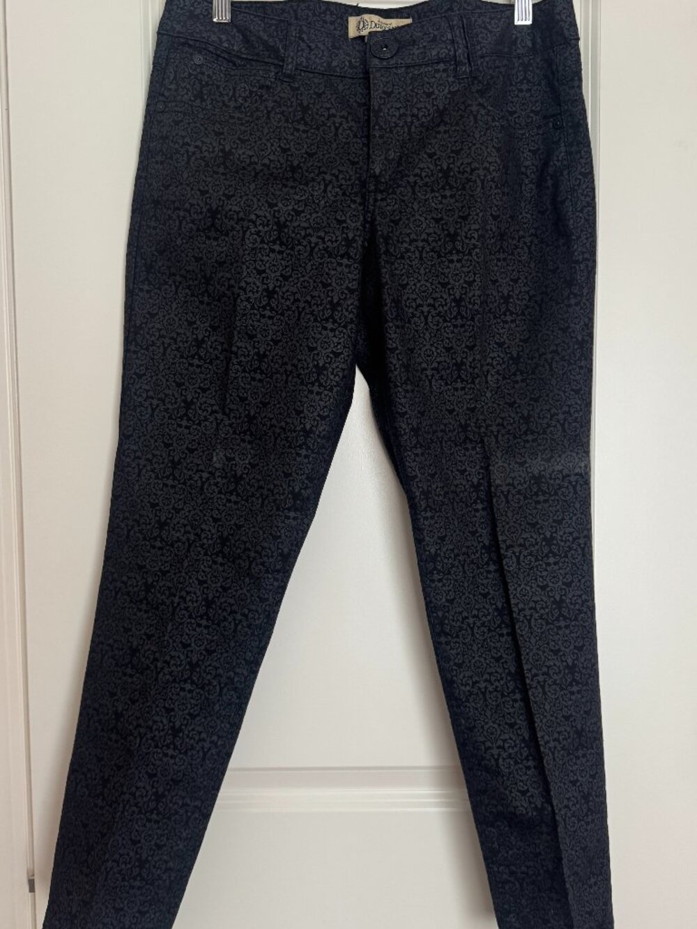 Democracy Black Grey Jacquard Brocade Print Skinny Pants Sz 8